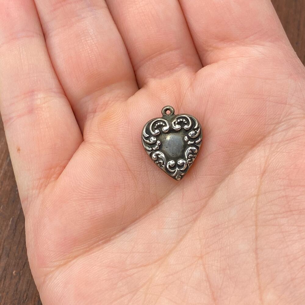 Vintage 925 Sterling Silver "Nita" Repousse Puffy Heart Pendant Bracelet Charm
